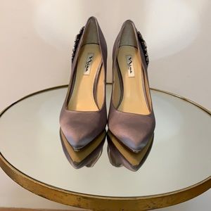 Nina New York embellished grey satin shoes